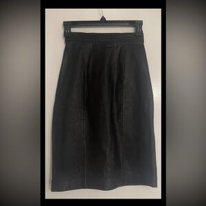 VTG Rafferty Women’s 100% Leather Black Pencil Midi Skirt; 3/4